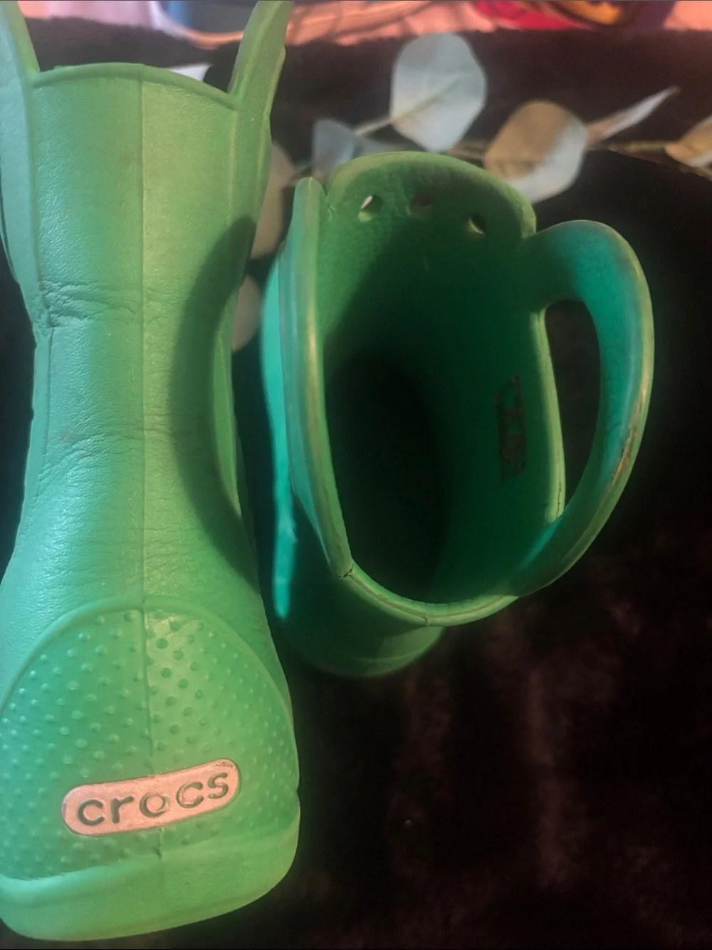 CROCS Kids Green Handle Rain Boots